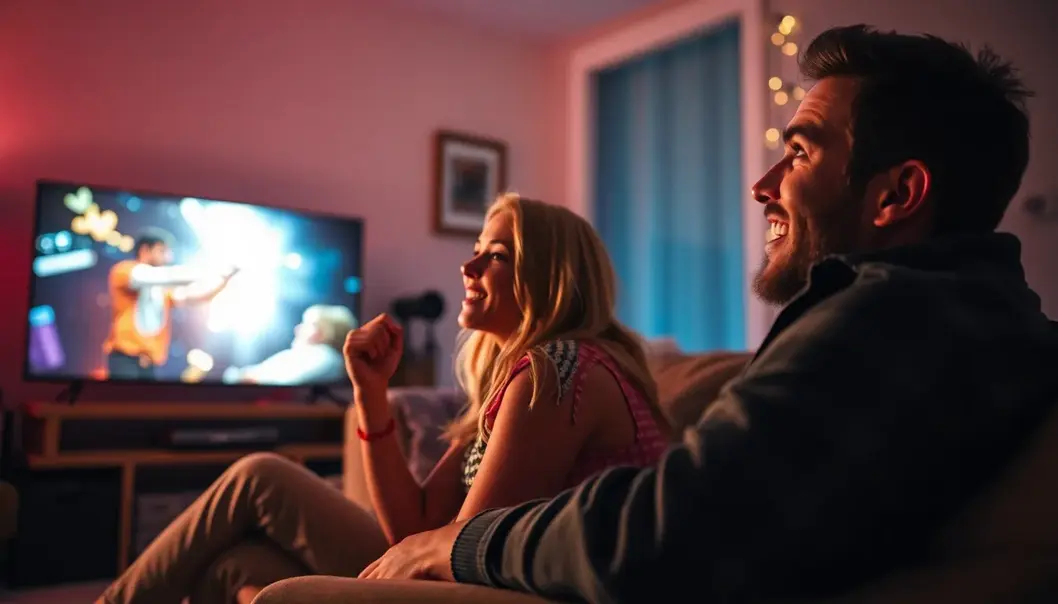 Couples enjoying romantic TV shows that explore love and relationships.