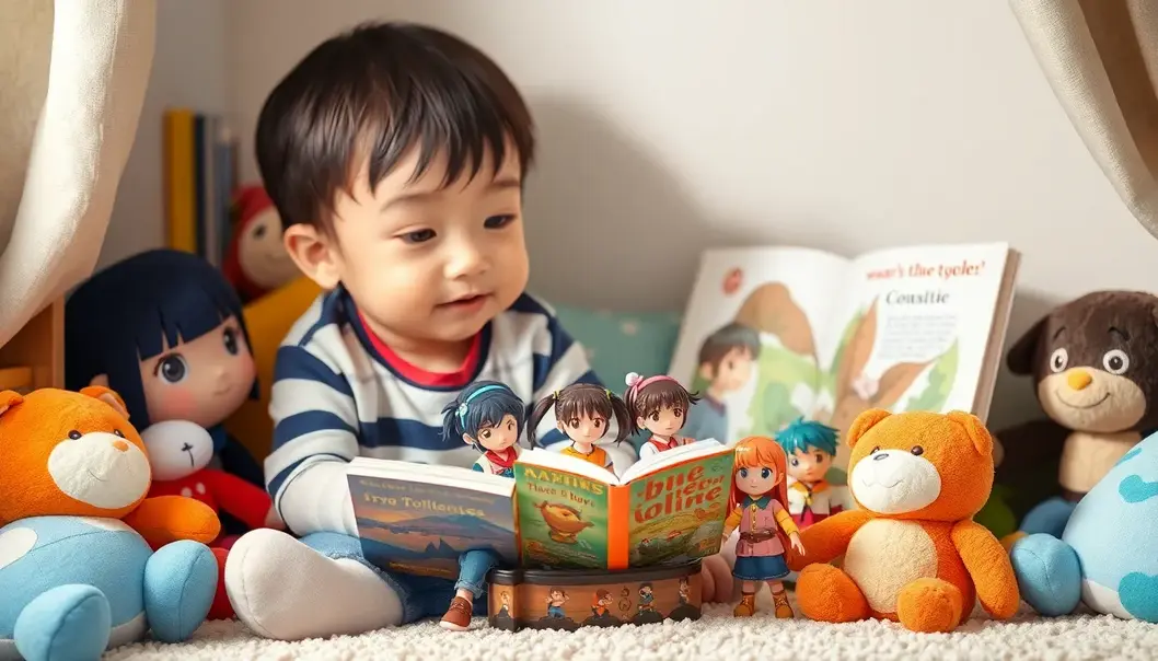Anime-themed toys fostering creativity in a toddler’s playroom.