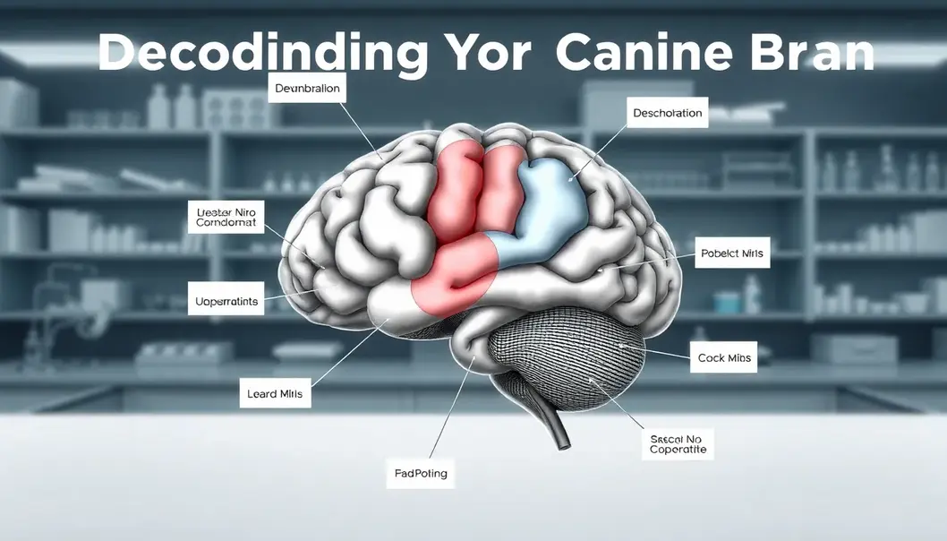 Illustration of the canine brain focusing on behavior-related regions.